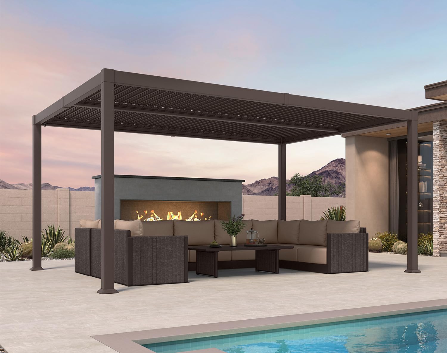 PURPLE LEAF Patio Louvered Pergola 11' x 15' Outdoor Hardtop Gazebo Bronze