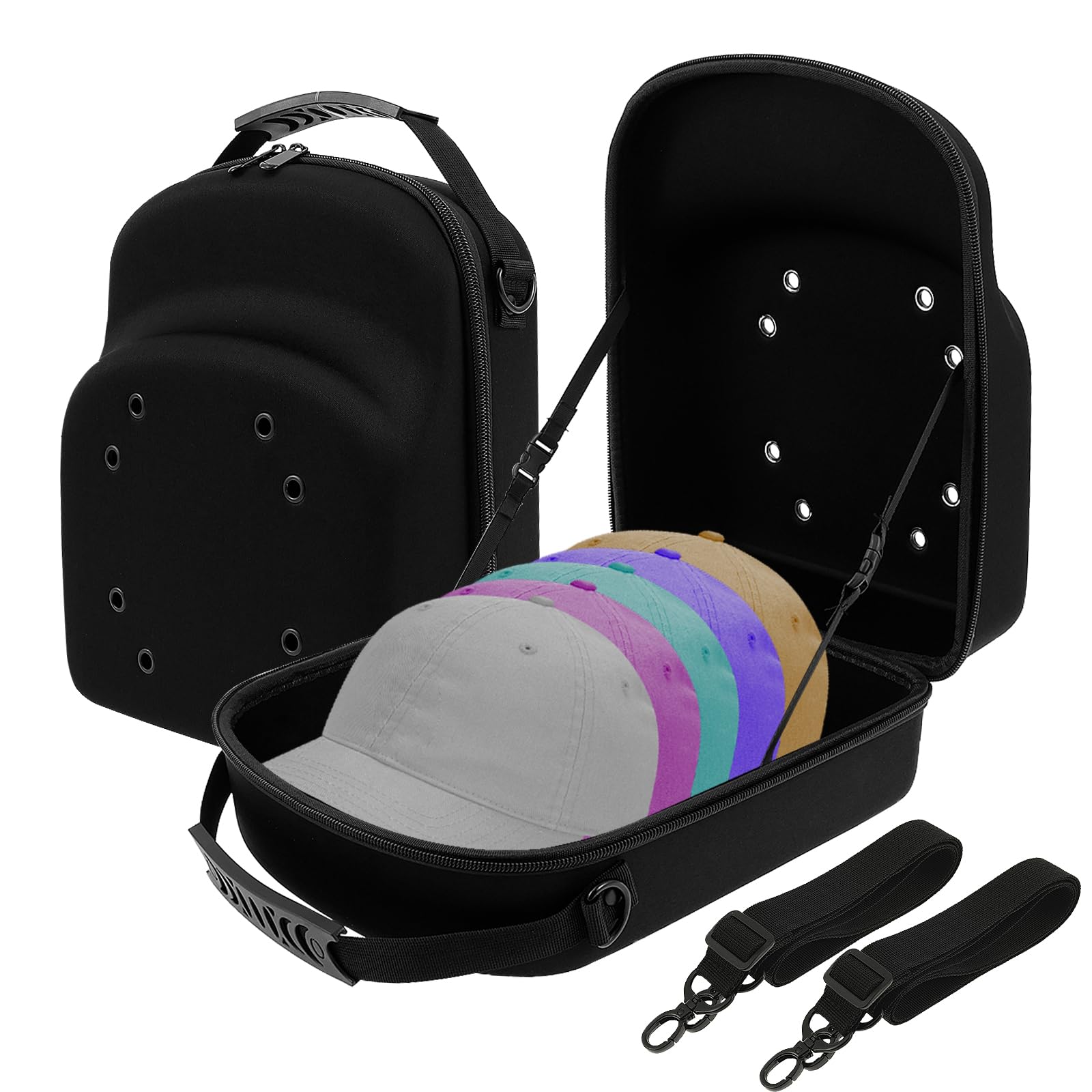 Hevtsde 2 Pcs Hat Travel Case Hard Hat Organizer Box with Carrying Handle and Detachable Shoulder Strap Portable Baseball Cap Organizer for Home Traveling Use