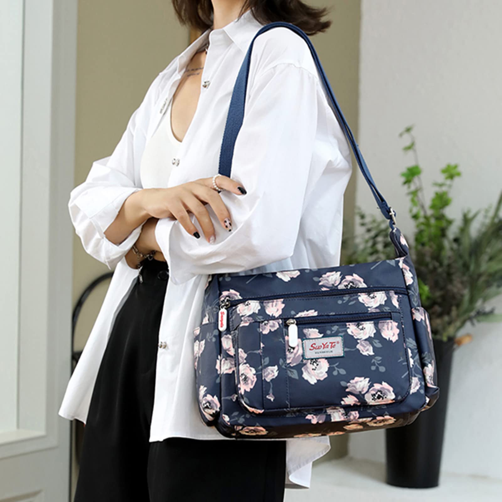 Bolso cruzado para mujer, con múltiples bolsillos, de nailon, bolso de hombro, bolso de viaje ligero