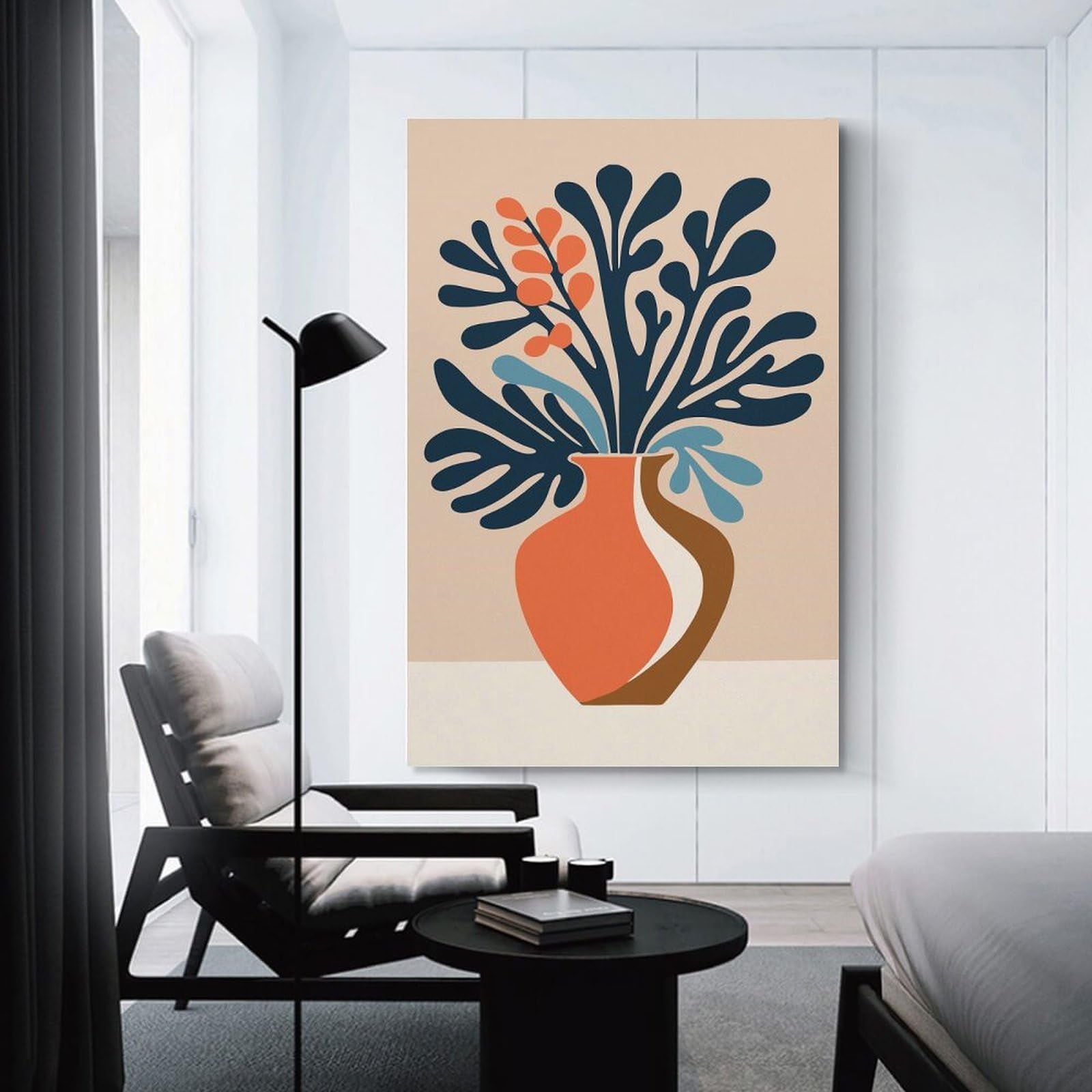 Junmoney Hanging Wall Art Abstract Floral Arrangement in A Vase, 20x30inch(50x75cm), for Contemporary Homes, Apartments Or Offices, Stylish Wall Art for Fresh Spaces