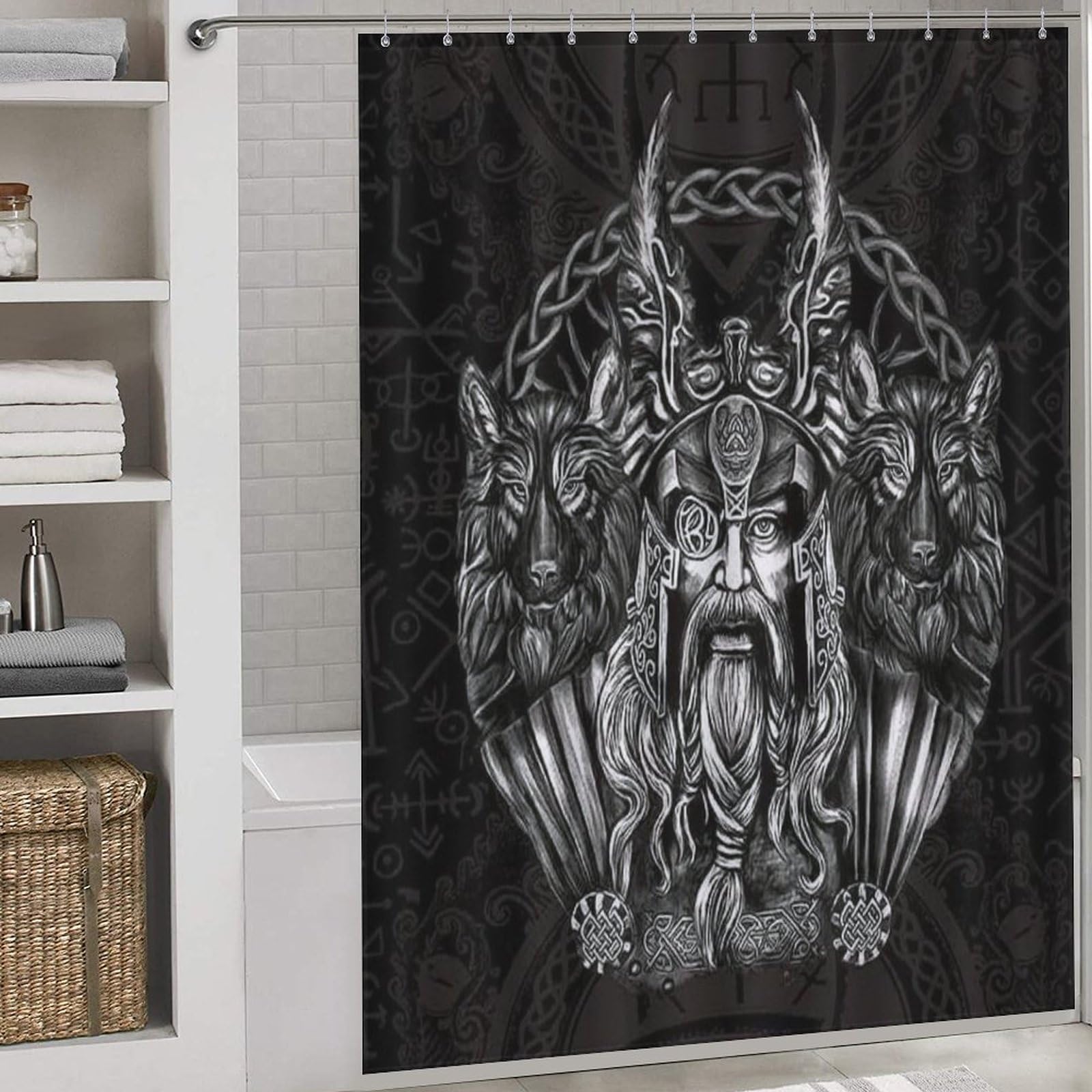 PAZZK Viking Myth Fabric Shower Curtain, Bathroom Shower Curtains Resistant with Hooks, Waterproof Polyester, Washable Shower Curtain for Bathroom 66x72Inch（168x183cm）