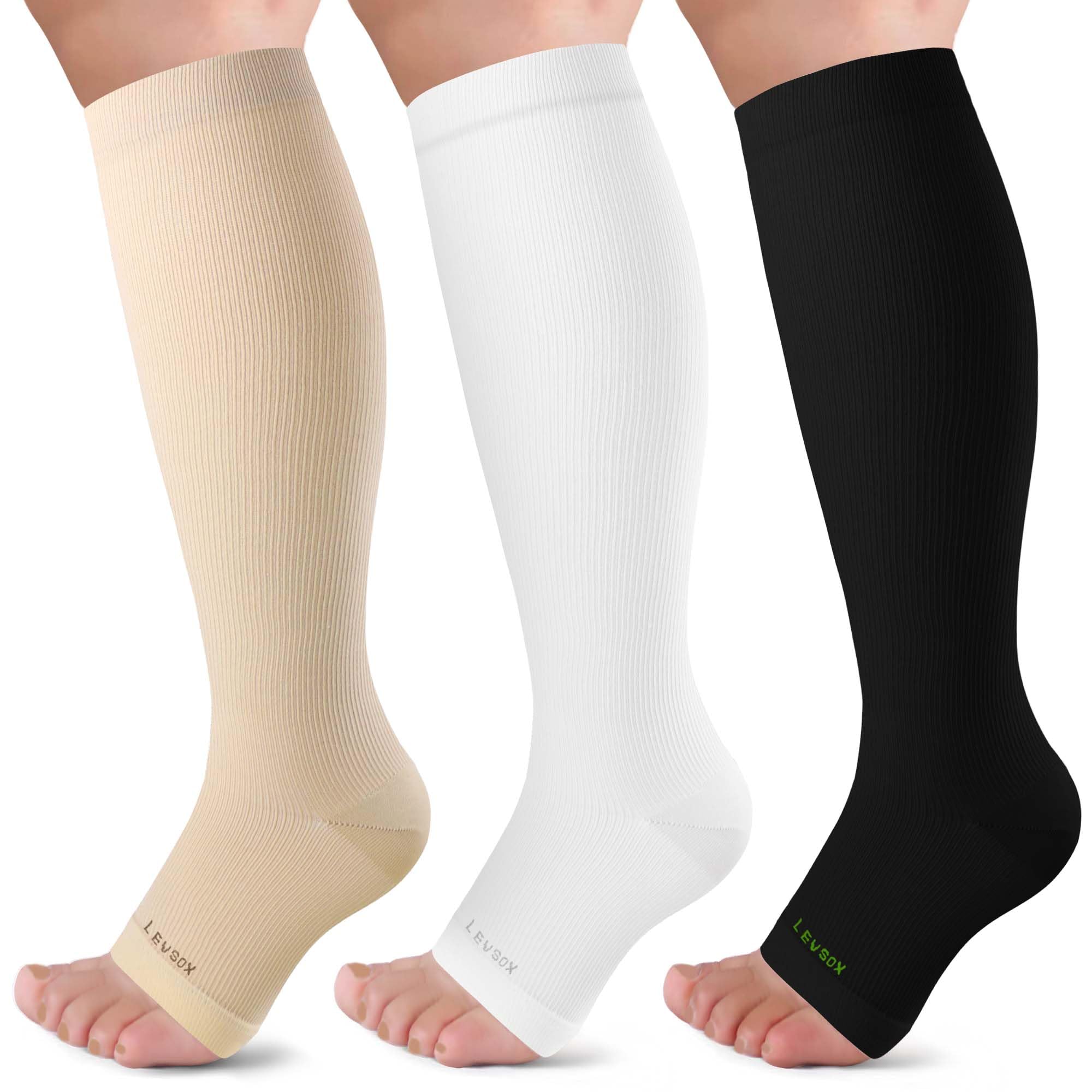 LEVSOXOpen Toe Compression Socks for Women & Men 20-30mmHg Toeless Sock Knee High Support Stockings for Circulation Nurses Pregnant Travel