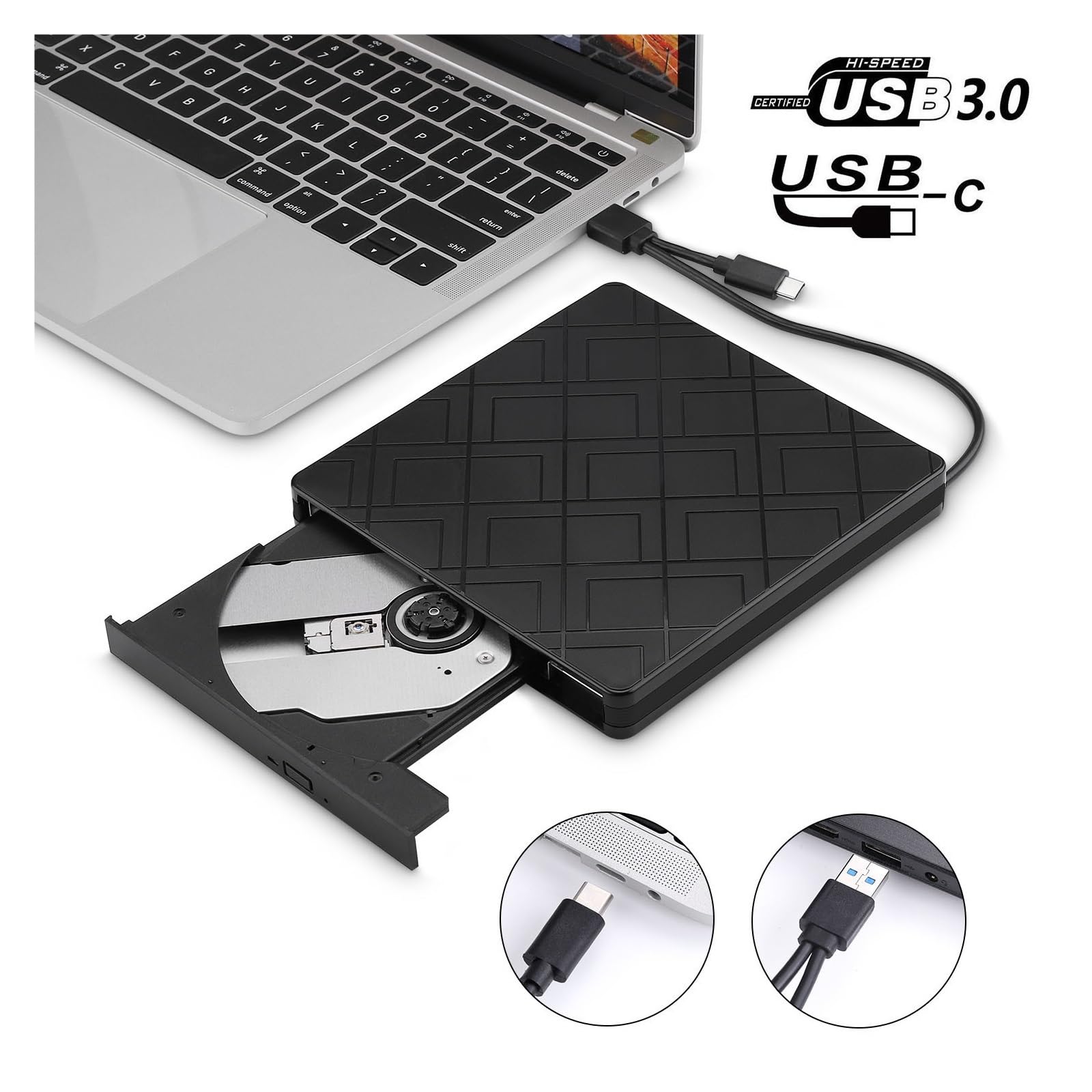 Zewnętrzna Nagrywarka USB3.0 Typu C Z Podwójnym Interfejsem Odtwarzacz DVD Zewnętrzny Napęd Optyczny CD Wyczyść Proces Odtwarzania
