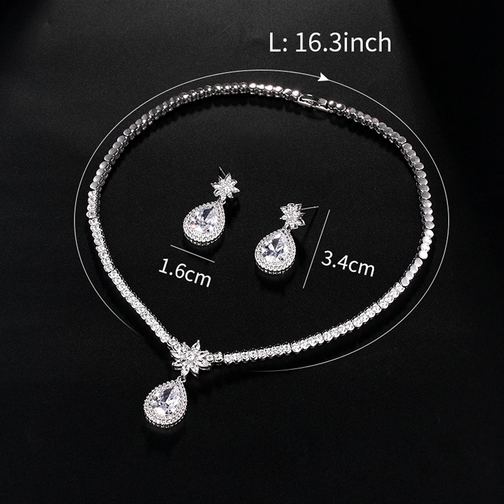 Set di Gioielli con Collana e Orecchini in Cristallo CZ con Taglio a Pera di Grandi Dimensioni, con zirconi cubici, Set di Gioielli da Sposa