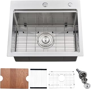BoomHoze 20 Inch Drop-In Stainless Steel Kitchen Sink, 16 Gauge Single Bowl Workstation Bar Prep Sink for RV Outdoor (20x17x10)