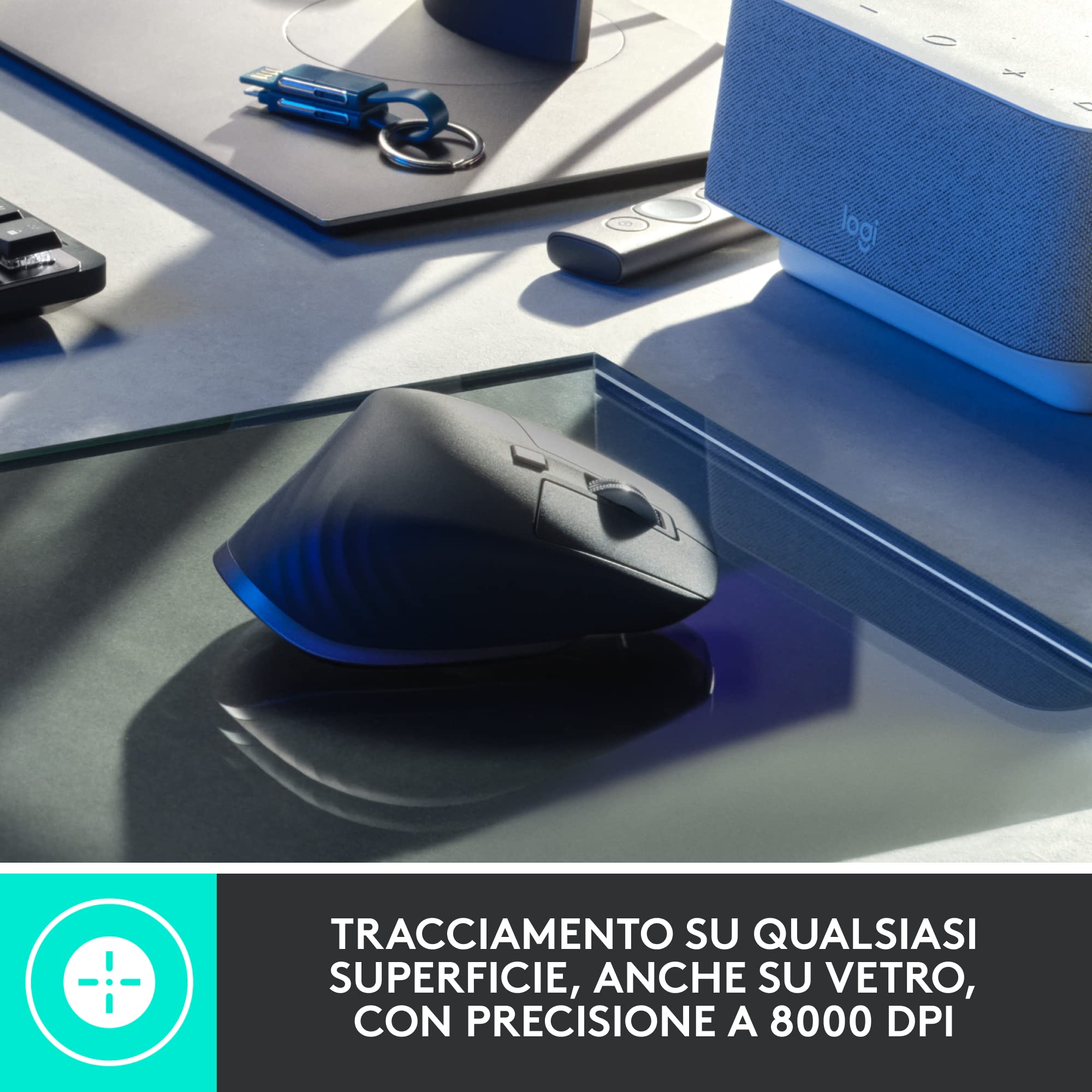Logitech Kit MX Mechanical - tastiera wireless standard illuminata, Tactile Quiet e mouse wireless Bluetooth MX Master 3S Performance, macOS, Windows, Linux, iOS, Android, US Internazionale - Grigio