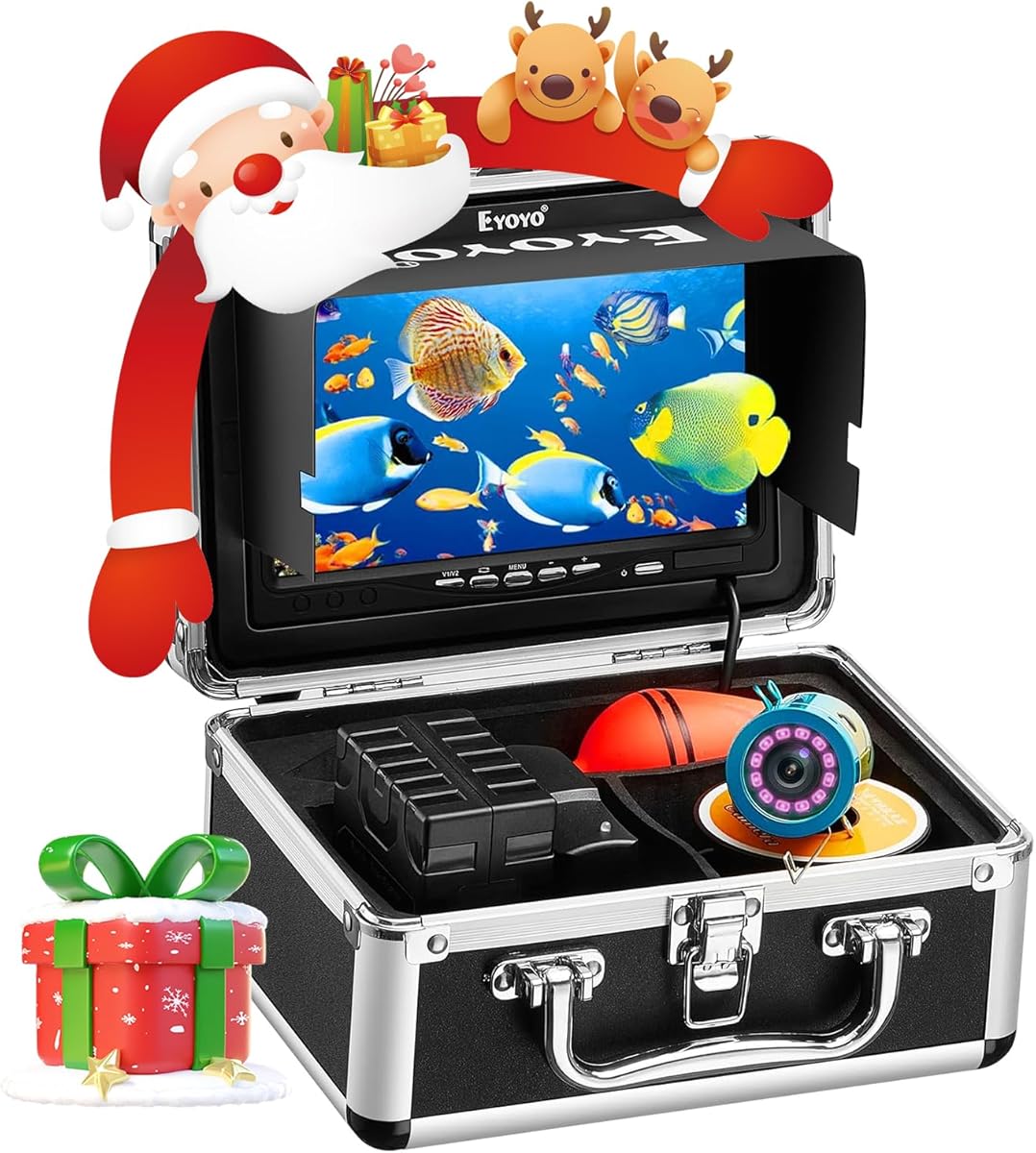 Eyoyo Underwater Fishing Camera 7 inch LCD Monitor Fish Finder Waterproof 1000TVL Fishing Camera 12pcs Infrared Lights for Lake, Boat, Ice Fishing