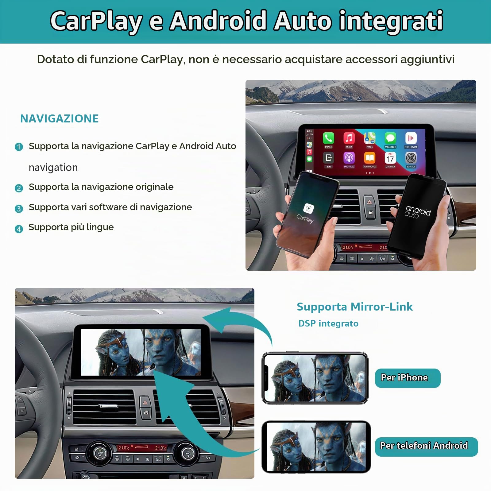 Autoradio con touch screen da 10,25" per BMW X5/X6 E70 E71 2007-2010 con sistema CCC, supporto Apple Carplay/Android Auto/Mirrorlink/navigazione GPS aggiornamento schermo stereo per auto