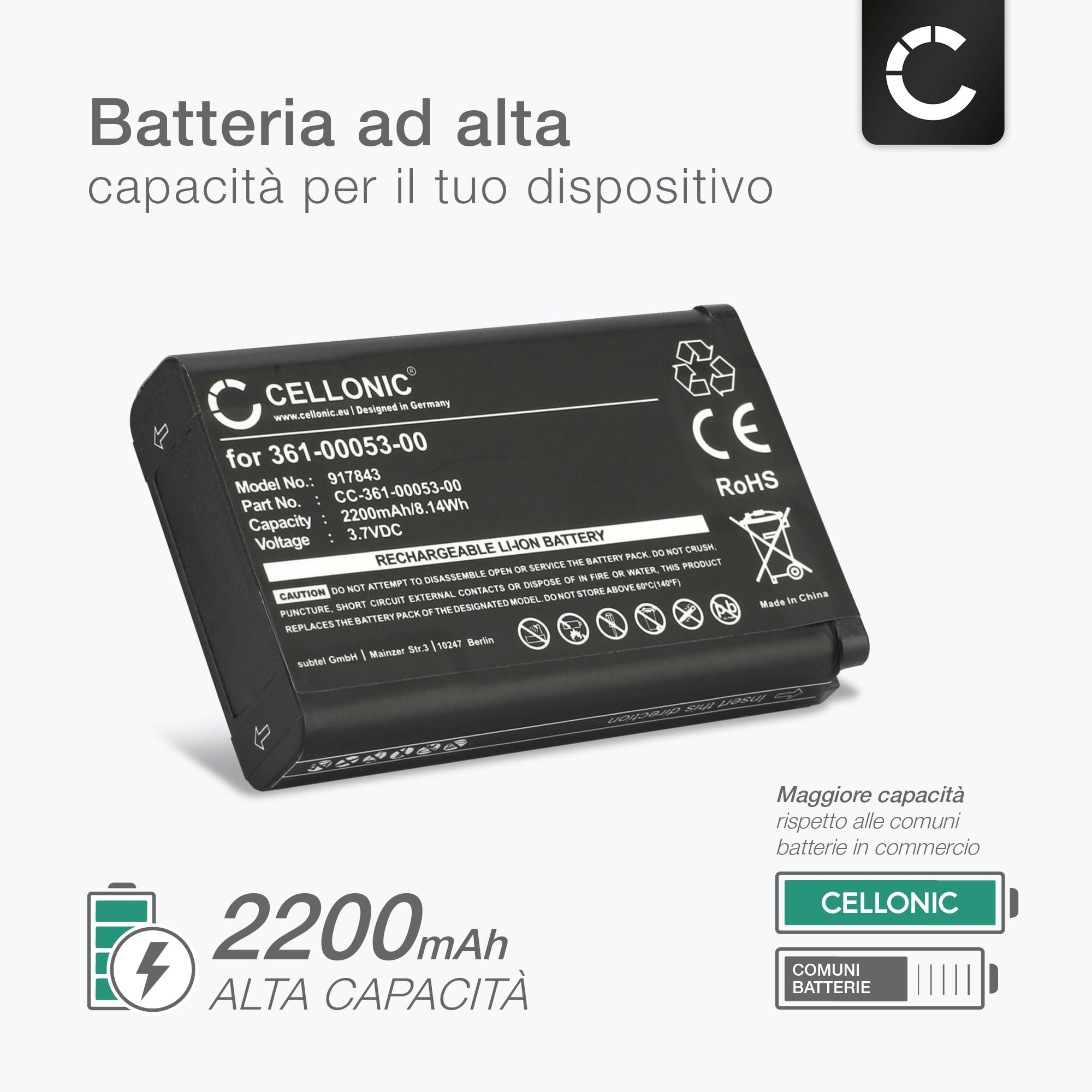 CELLONIC 1x Batteria per Navigatore GPS Compatibile con Garmin Alpha 100, Montana 600, Alpha 200, 010-11599-00 – (2200mAh, 3.7V) + Caricabatteria