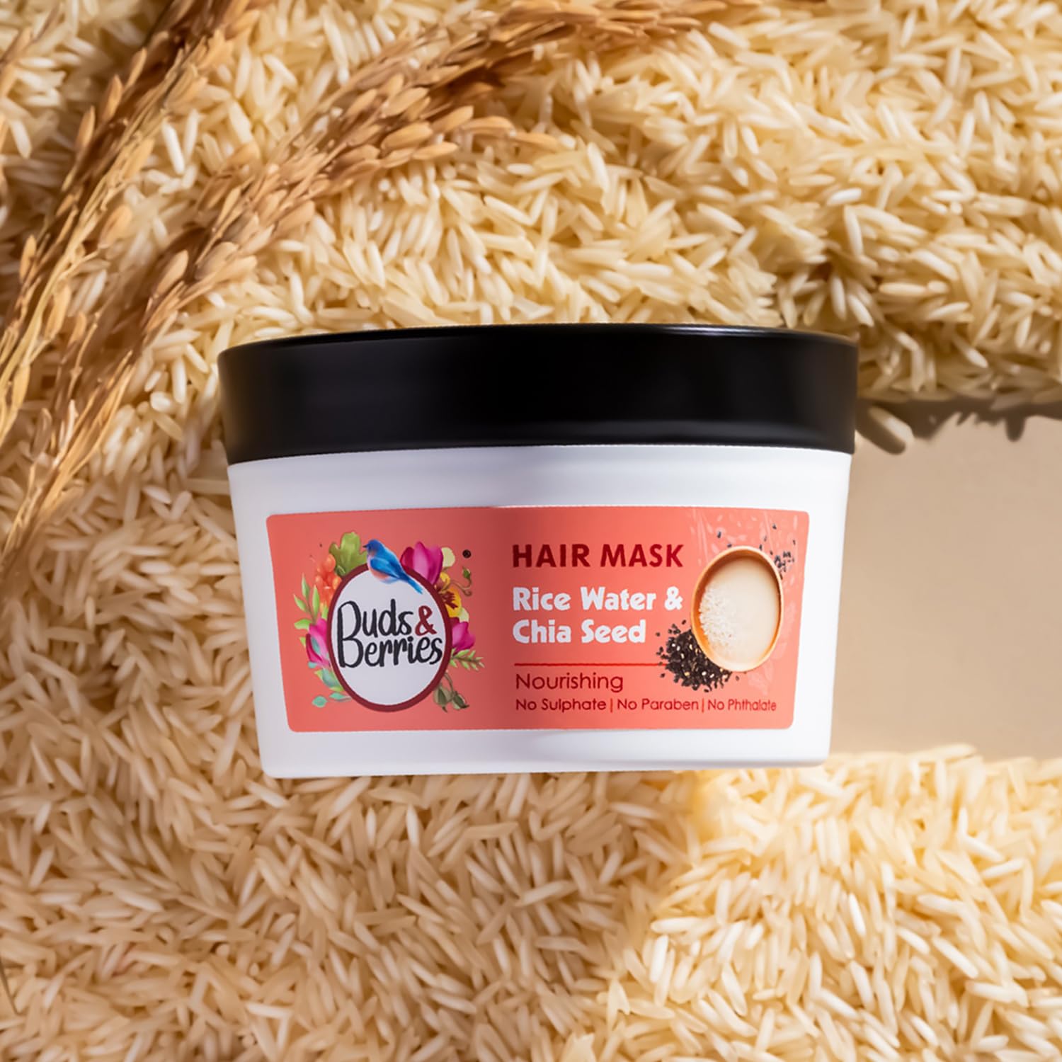 Buds & Berries Rice Water and Chia Seeds Nourishing Hair Mask | Strengthens & Nourishes Hair | 120 Hours of Conditioning | NO Sulphate, NO Paraben | 200ml-image-39