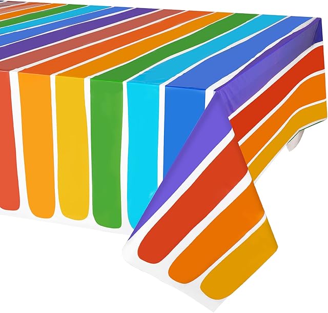 3 Pack Rainbow Theme Tablecovers for Party Decoration, Disposable Plastic Rectangular Table Covers, Rainbow Parties Tablecloth Summer Beach Kids Birthday Cocktail Party Supplies