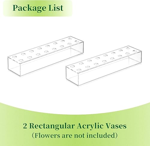 Miniatura 9 de Jarrones rectangulares de acrílico para centros de mesa, florero floral de 16 pulgadas de largo con agujeros para flores, bandeja rectangular