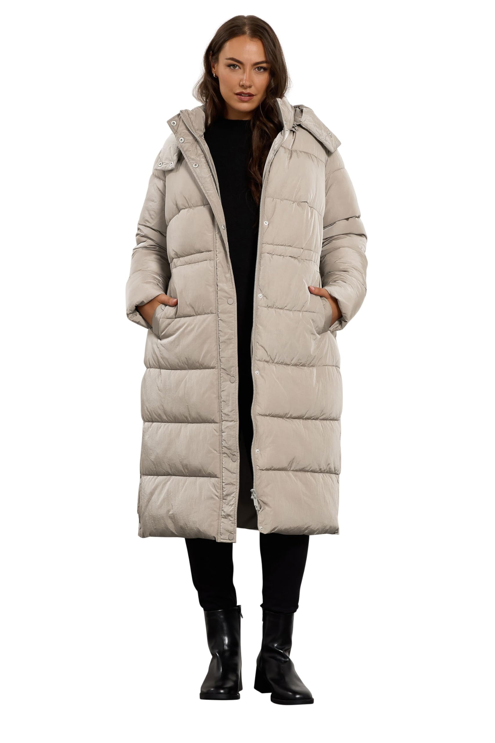 Evans Women's Brown Curve Natural Maxi Puffer Coat Size 22-24