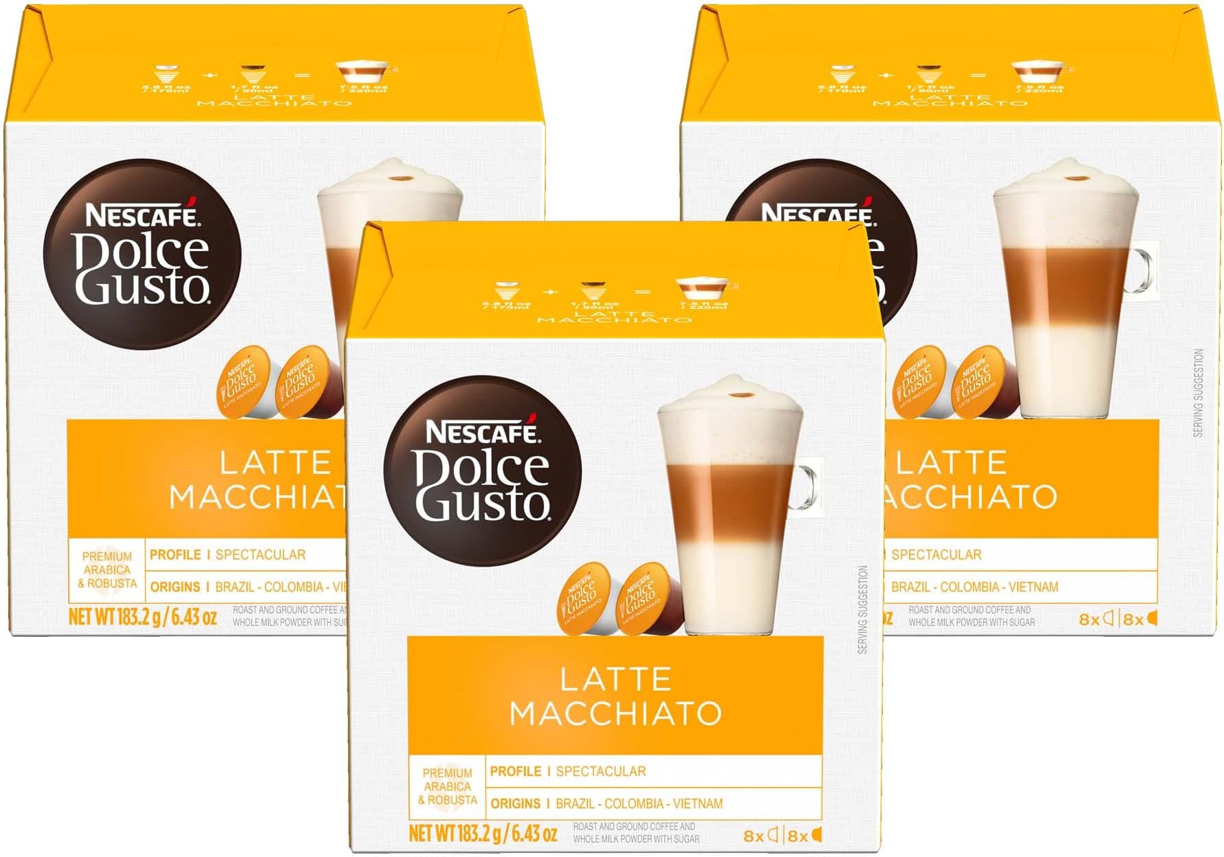 NESCAFÉ DOLCE GUSTO Coffee Pods, Latte Macchiato, 16 Count (Pack of 3)