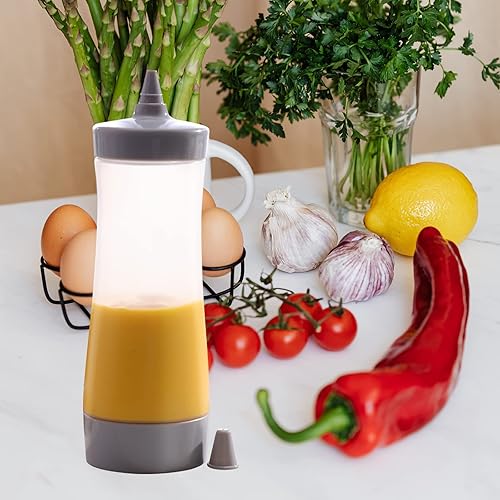 Miniatura 3 de UPKOCH 3 botellas de plástico para condimentos de chorro para salsa de tomate y mostaza, recipientes para condimentos de cocina (gris)