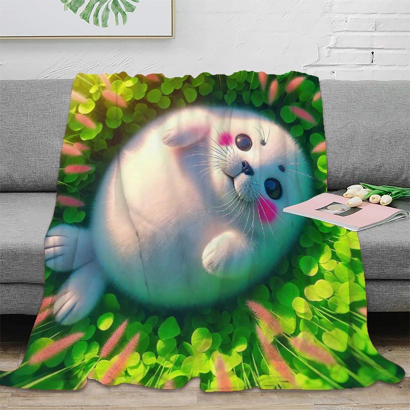 Couverture en peluche imprimée 3D Sceau en microfibre 100x130cm