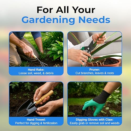 Miniatura 10 de Scuddles SC-GB-01 juego de herramientas de jardinería de gran resistencia Bolsa con mango de madera para recolección en jardín  kit de rastrillo con