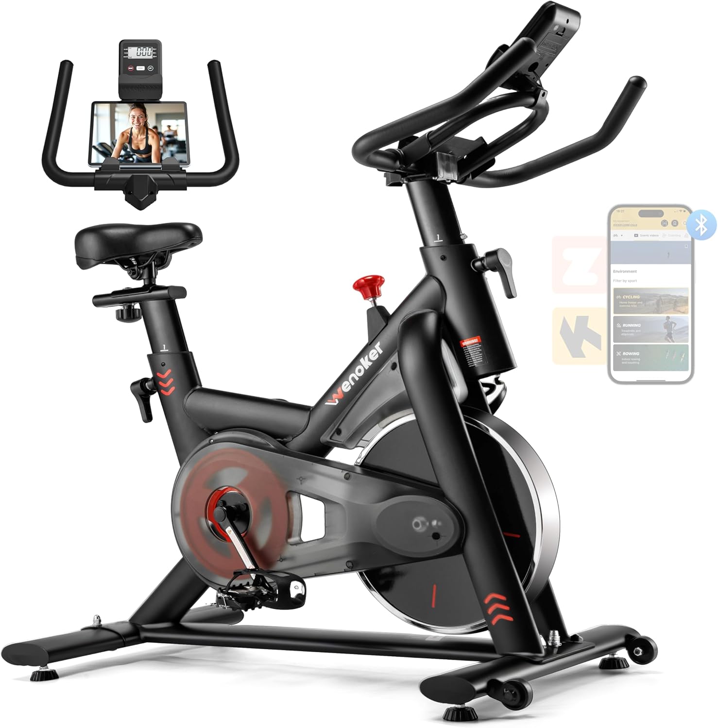 Cyclette per casa – Bici da 350 libbre per ciclismo indoor, Silent Stationary Spin Bike con sincronizzazione APP, sedile regolabile, monitor LCD, liscio e silenzioso per l'allenamento cardio