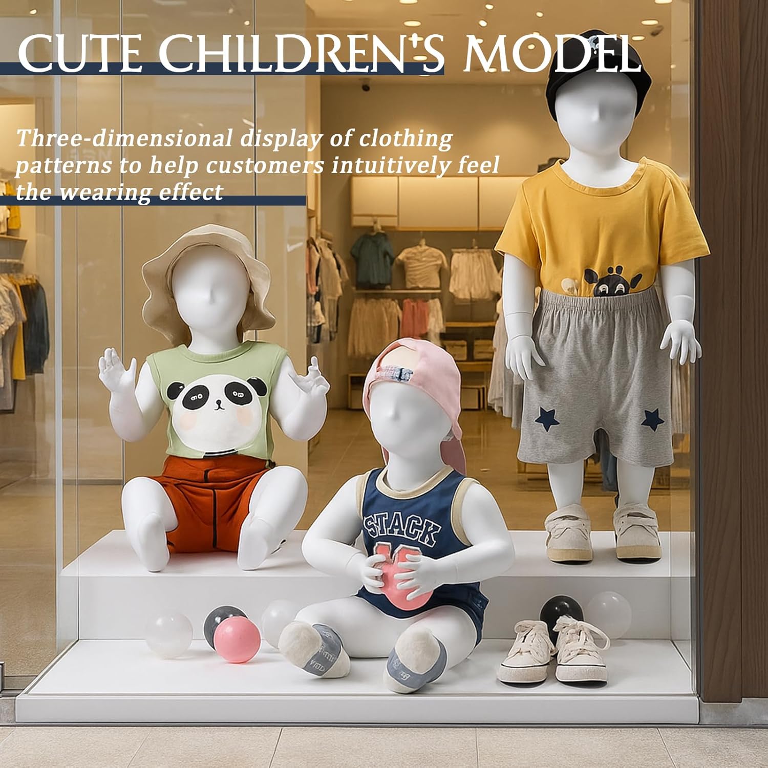 Baby Sitting Mannequin Dress Form Child Baby Mannequin Full Body Sitting Pose Vivid Kids Matte FRP White Manikin Dummy for Aged 10-12 Months Store Shop Window(Classic)