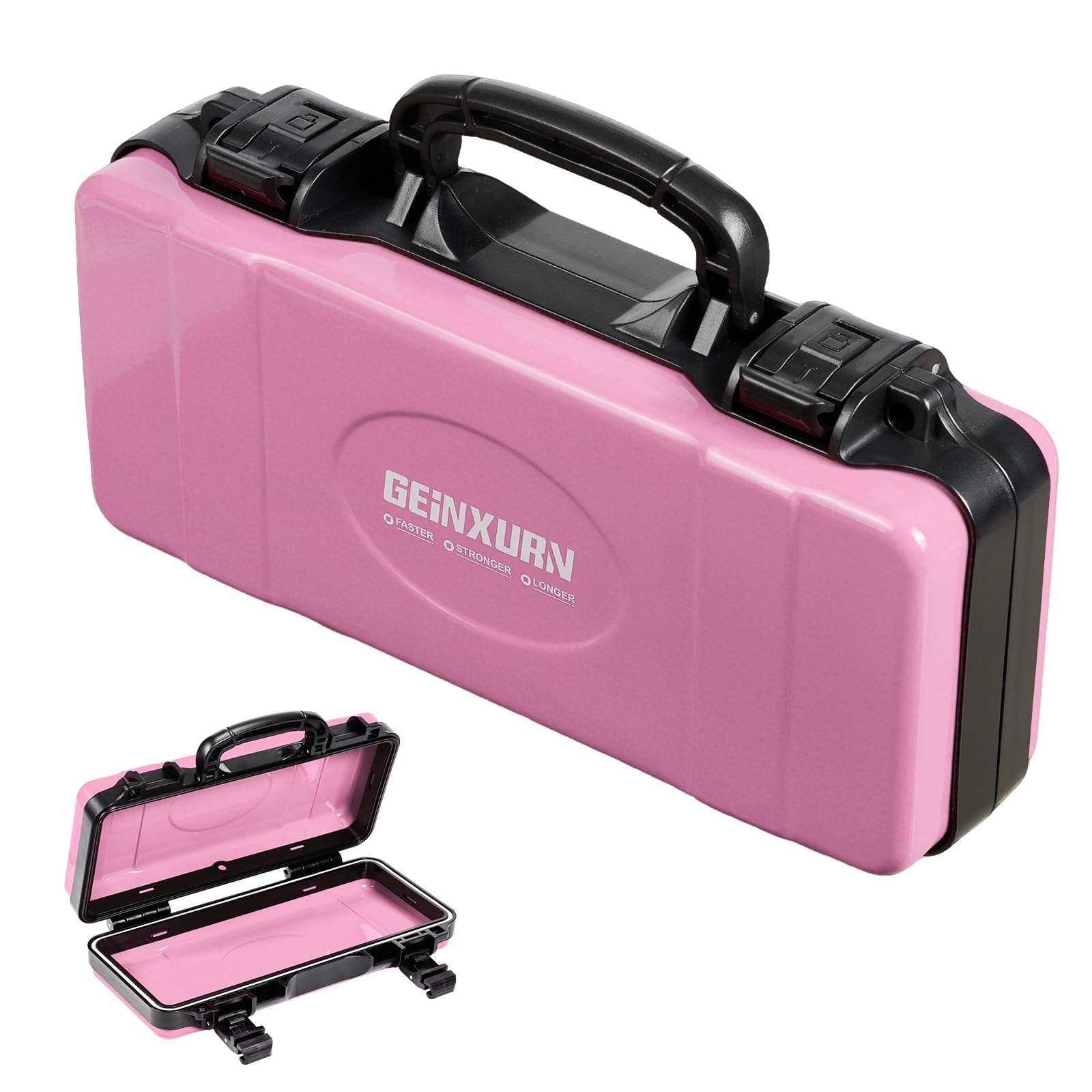 Geinxurn Caja de herramientas portátil de acero resistente con cierre de seguridad y asa para guardar y organizar herramientas, color rosa