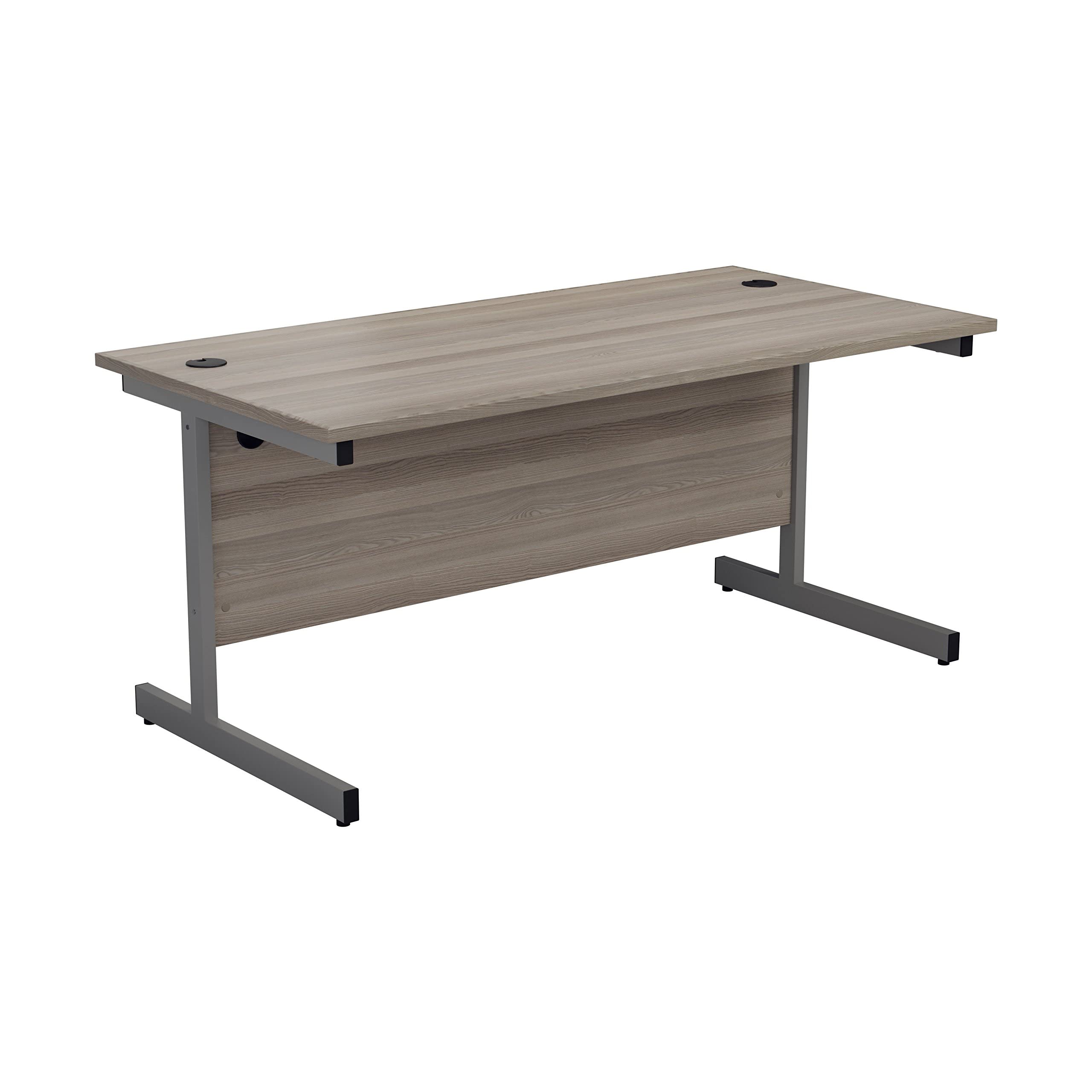 Office Hippo Heavy Duty Rectangular Cantilever Office Desk, Home Office Desk, Office Table + Integrated Cable Ports, PC Desk For Office or Home, 5 Yr Wty - Silver Frame/Grey Oak Top, 120cm x 80cm