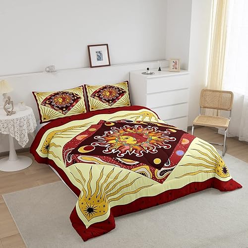 Miniatura 2 de Sun Moon - Juego de edredón para niños, tamaño Queen, juego de ropa de cama psicodélico de cielo estrellado y galaxia, decoración de habitación de