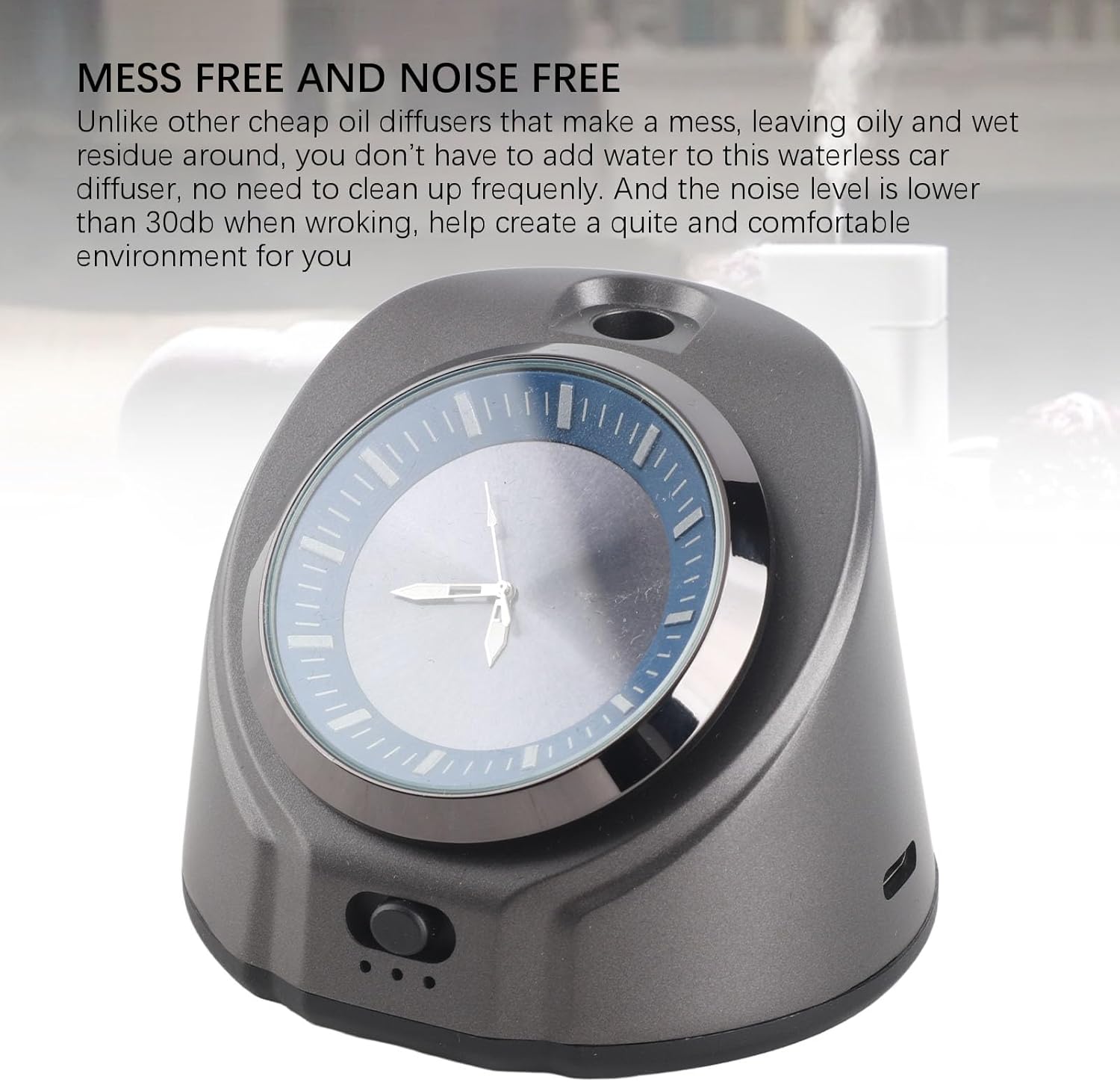Waterless Car Diffuser for Essential Oil, Portable Cordless Aromatherapy Air Freshener with Clock, USB Rechargeable Battery Operated Cold Air Diffusion for Home Office