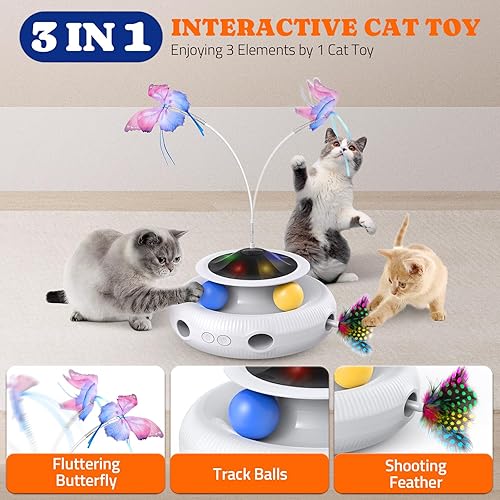 Miniatura 2 de Juguetes interactivos para gatos 3 en 1, juguete automático para gatos de interior, juguete eléctrico para gatitos con recargable por USB, juguetes