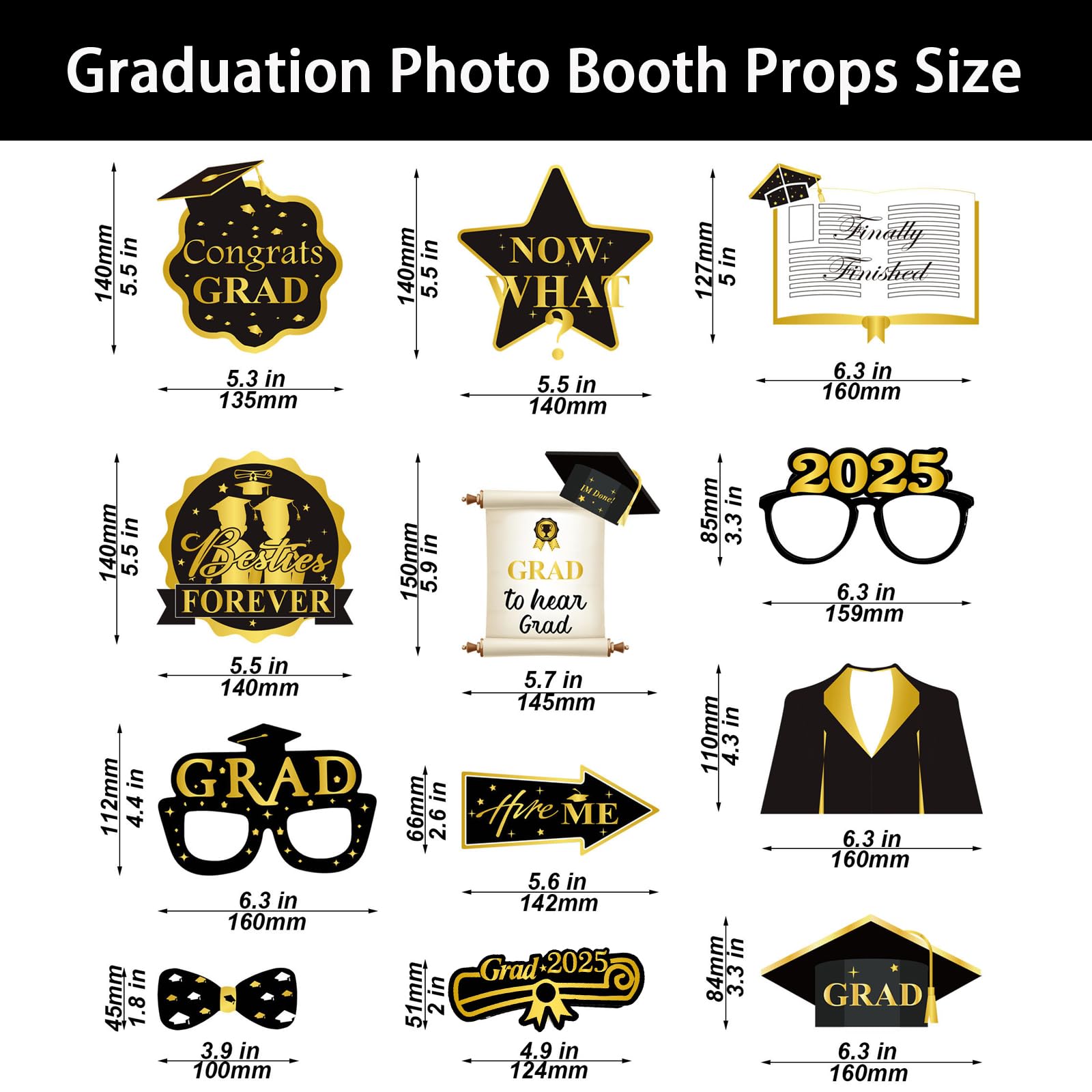 Topfunyy Lot De 6 écharpes Noires à Paillettes Dorées Pour Remise De Diplôme 2025