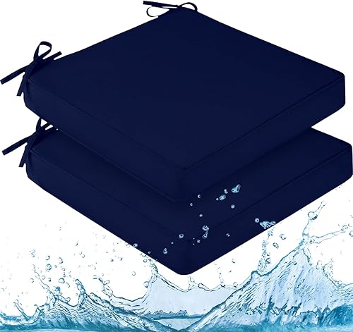 Miniatura 8 de downluxe Cojines para sillas de exterior para muebles de patio, cojín cuadrado impermeable de espuma viscoelástica para silla de patio con lazos