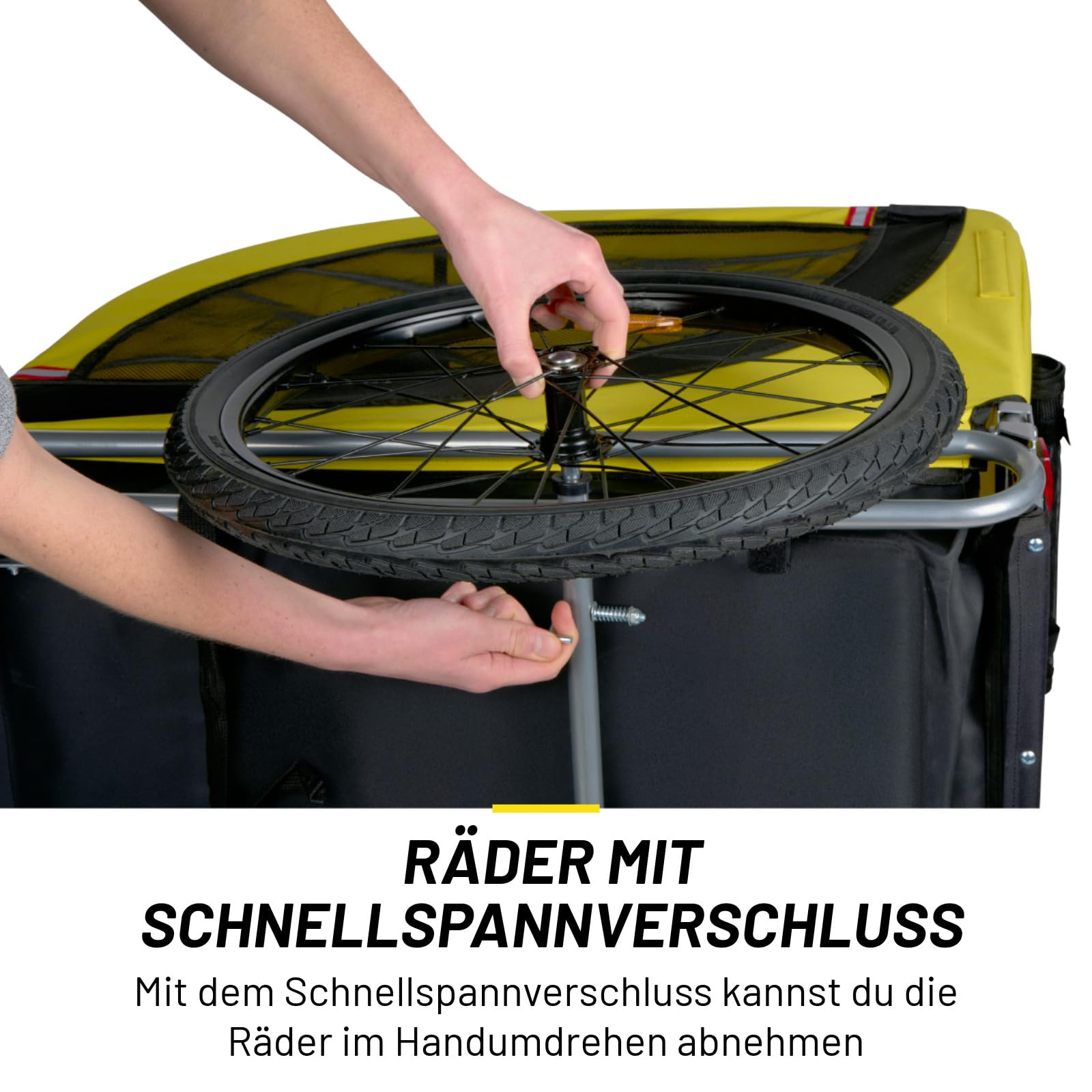Dunlop Hundewagen - Hundebuggy max. 40KG - Hundeanhänger Zusammenklappbar - Hunde Fahrradanhänger mit Regenschutz und Abnehmbare Luftreifen - Einfache Montage - Gelb
