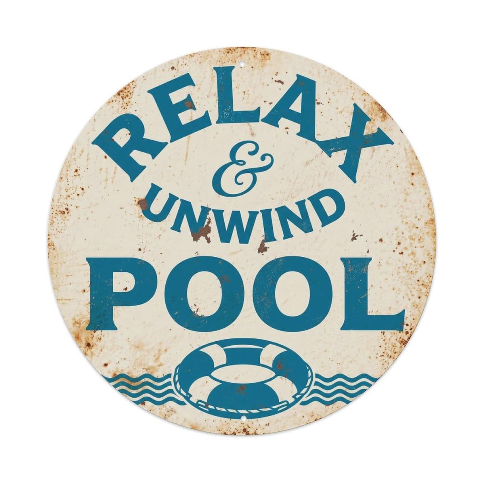 Yrnq Vintage Style Relax Unwind Pool Vintage Metal Tin Sign Plaque Wall Decor For Cafe, Club, Garden Round Metal Poster 8X8inch