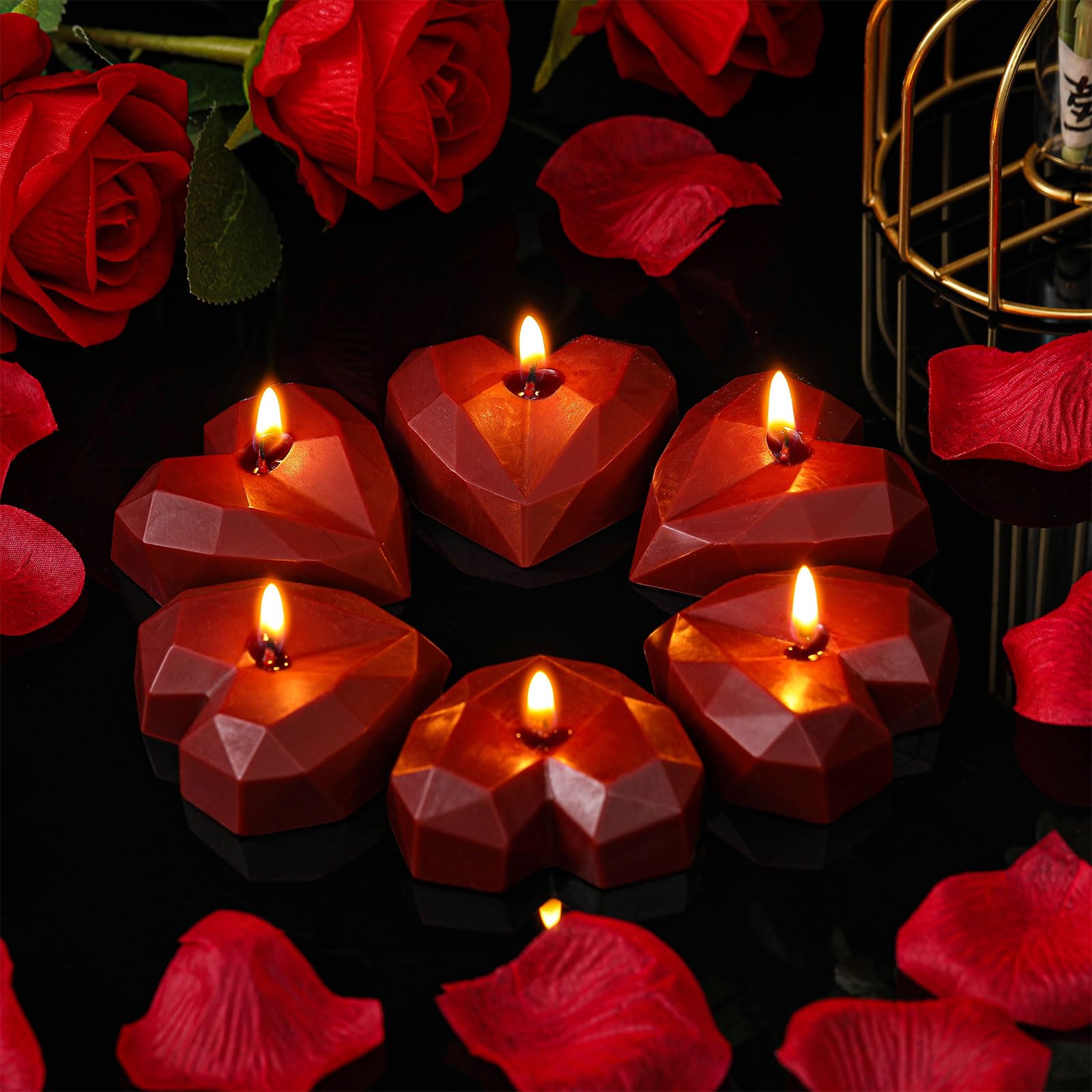 Tisancy 6 Pcs Low Temperature Candles, Romantic Valentine's Day Gifts Candles, Body Safe Wax Low Heat Dripping Play Smokeless Unscented Tea Lights for Valentine's Day Anniversaries Decor(Red, Heart): Red Large 3D Heart