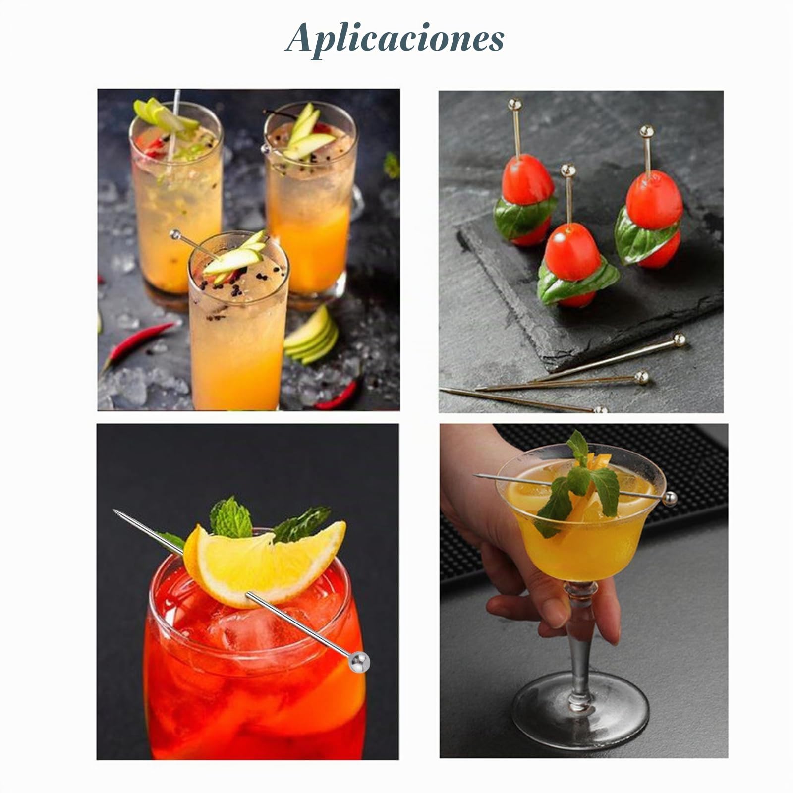 Palillos de Cóctel de Acero Inoxidable Palitos de Fruta Palillos Cóctel de Acero Inoxidable Brochetas Frutas Palitos Decorativos para Cóctel Pinchos de Martini de Metal 16 Piezas