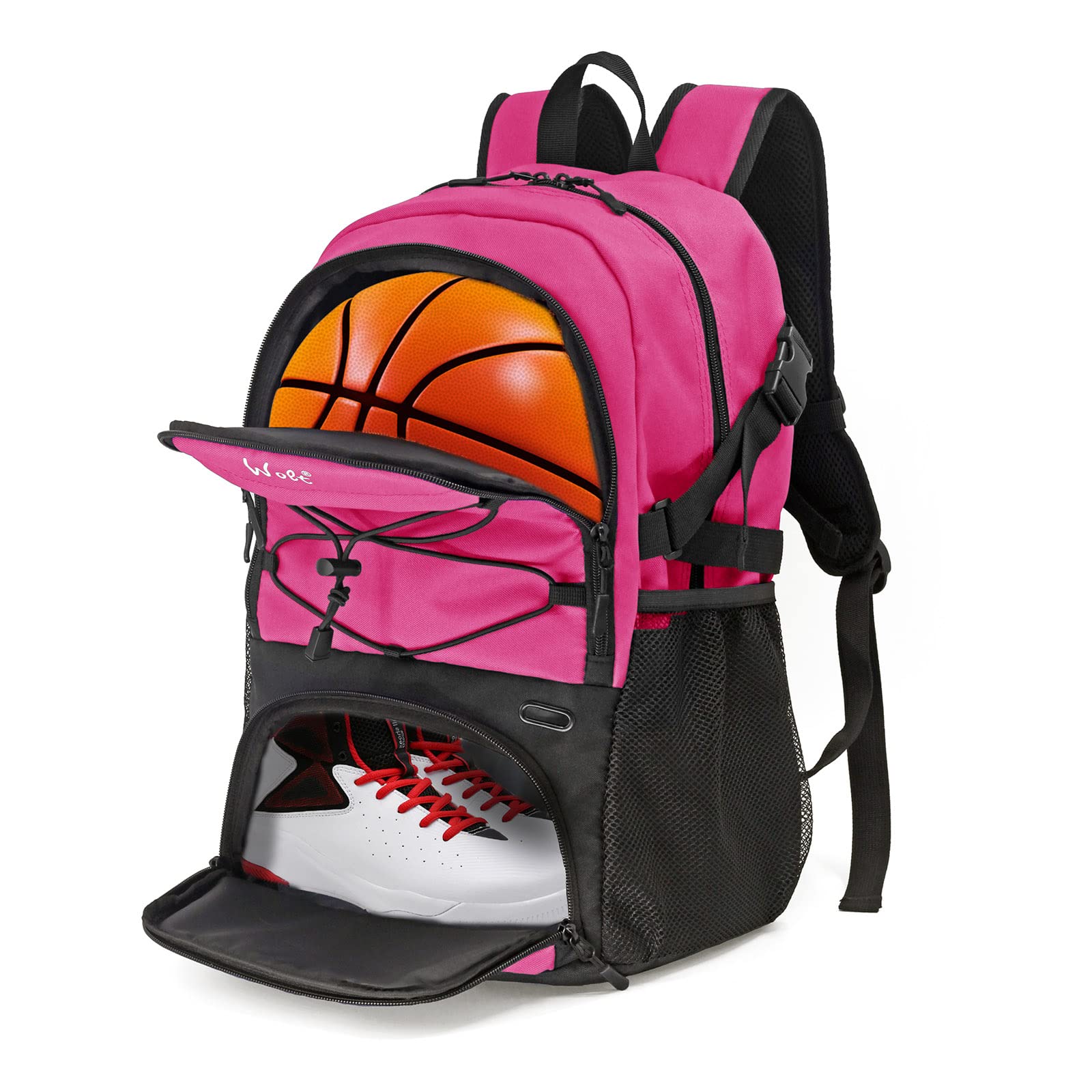 Football Bag with Boot Compartment Basketball Backpack with Ball Holder Sports Backpack with Water Bottle Pocket for Men and Women, Pink