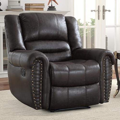 Miniatura 8 de INZOY Silla reclinable de cuero, sofá reclinable manual resistente, sofá individual de salón para sala de estar, asiento de cine en casa