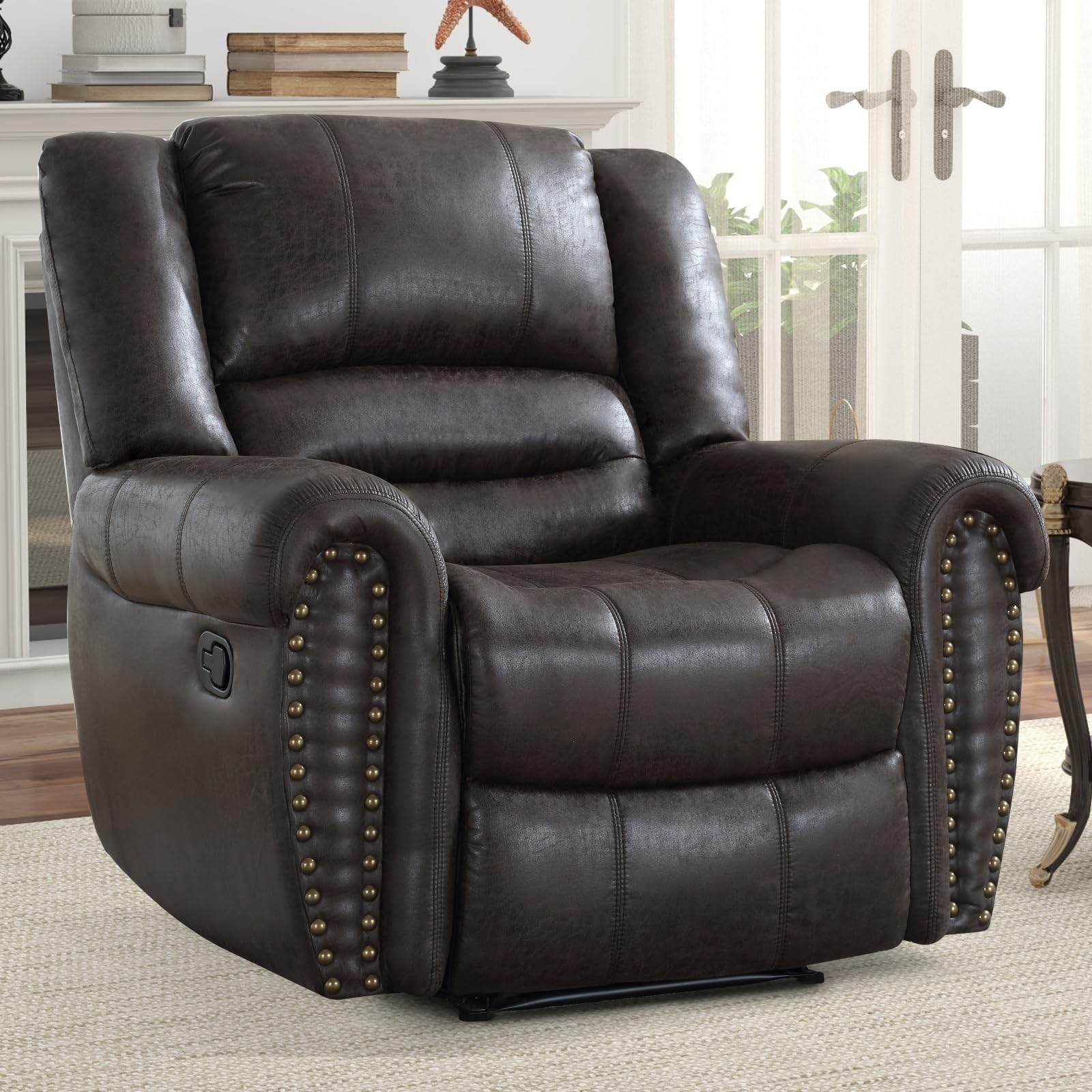 INZOY Leather Recliner Chair, Heavy Duty Manual Reclining Sofa Single Lounge Sofa for Living Room, Home Theater Seating, Dark Grey