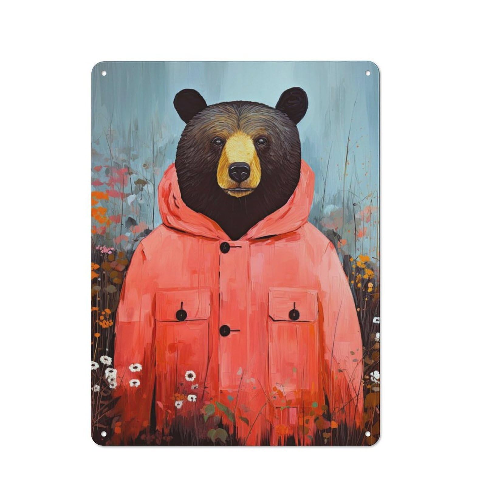 Junmoney Bear Art For Café Or Restaurant, Vintage Metal Sign 40X30cm, For Vintage Wall Decor Fans, For Cafés, Pubs And Restaurants