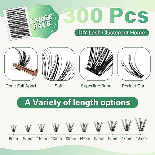 Miniatura 3 de KEYYOU - Kit de extensión de pestañas para bricolaje, 300 piezas, kit de extensión de pestañas individuales 50D 0.07D, 9-18 milímetros, kit de