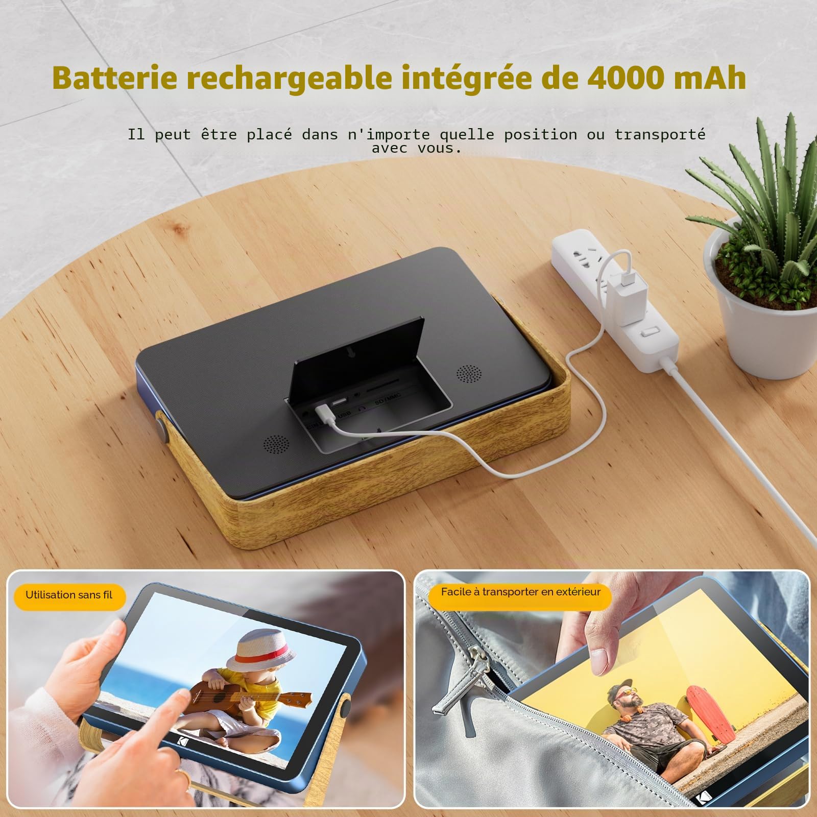 KODAK Cadre Photo Numérique, Cadre Numérique Photo WiFi 10 Pouces, Batterie Intégrée de 4000mAh, Mémoire de 32 Go, Écran Tactile IPS HD, Partage de Photos, Musique et Vidéos Via Une App/E-Mail/USB