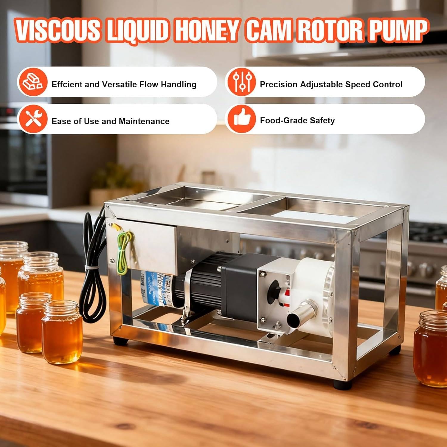 Bomba de Transferencia para Líquidos Alimentarios Viscosos 6-10 L/min - Bomba Eléctrica de Miel y Pasta con Engranajes y Velocidad Ajustable - Equipo de Bombeo con Tubo de 3 m