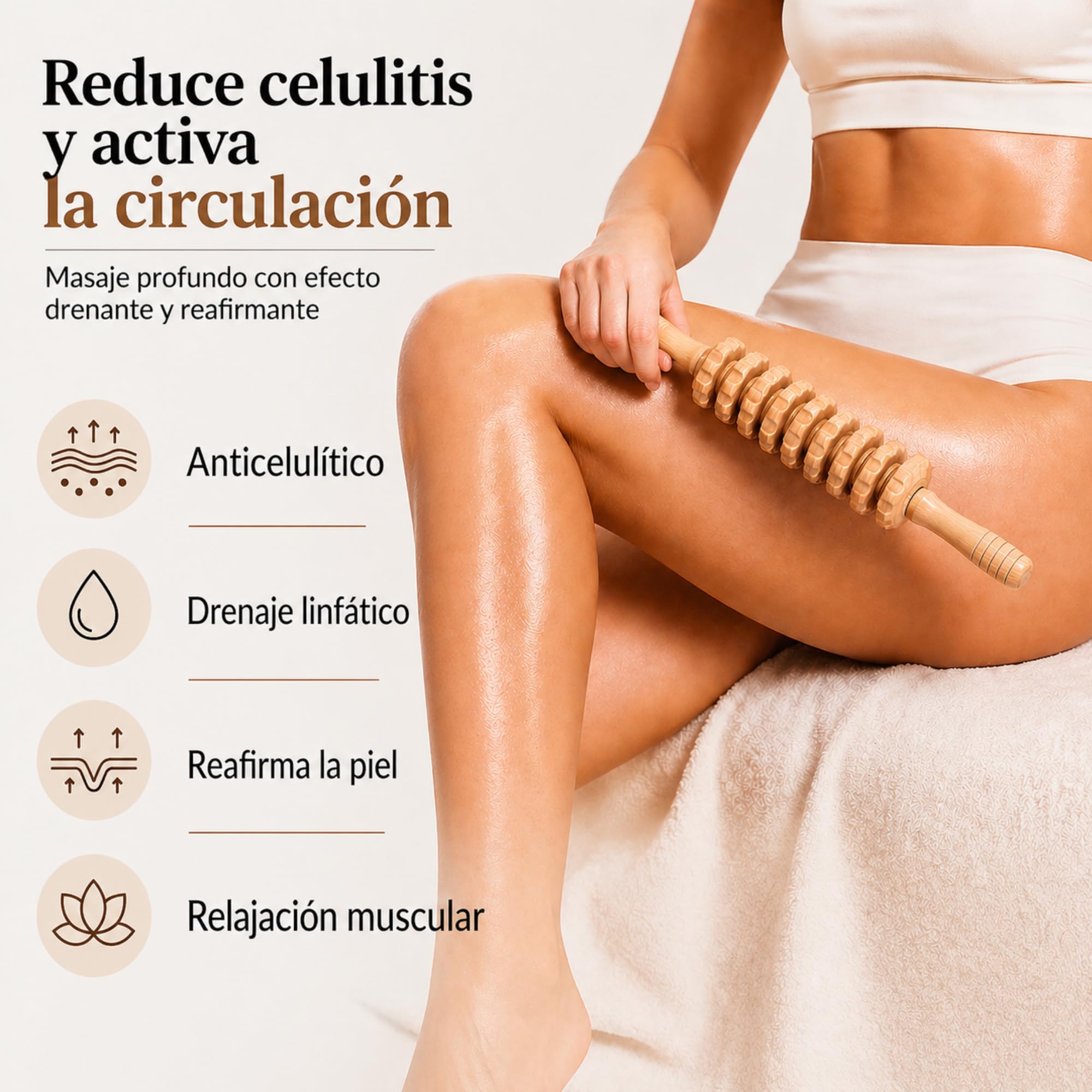 Maderoterapia Corporal Kit 7 Piezas – Anticelulitis y Drenaje Linfático – Rodillos de Madera, Copa Sueca y Tabla Moldeadora – Masaje Reductor Abdomen, Piernas y Glúteos + Bolsa