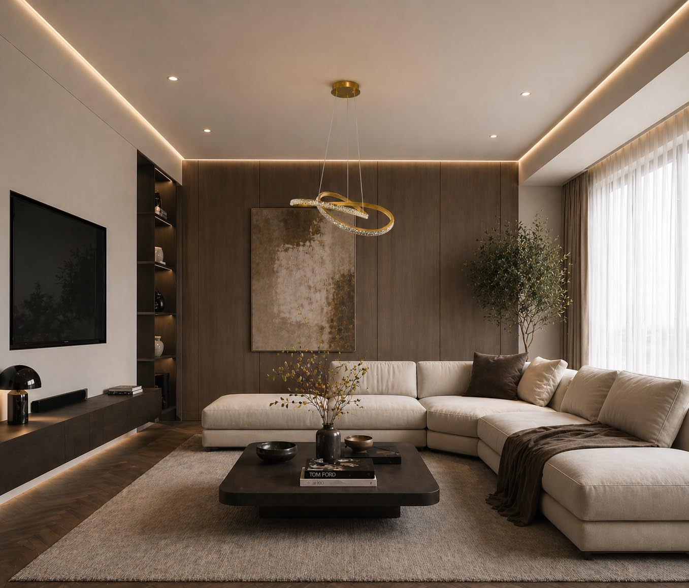 Moderne LED Deckenleuchte Gold Dimmbar Fernbedienung, 72W 7500lm Hängelampe Ringe Pendelleuchte Wohnzimmer Schlafzimmer Esszimmer, Kristall Kronleuchter CCT Lichtfarbe Memory-Funktion