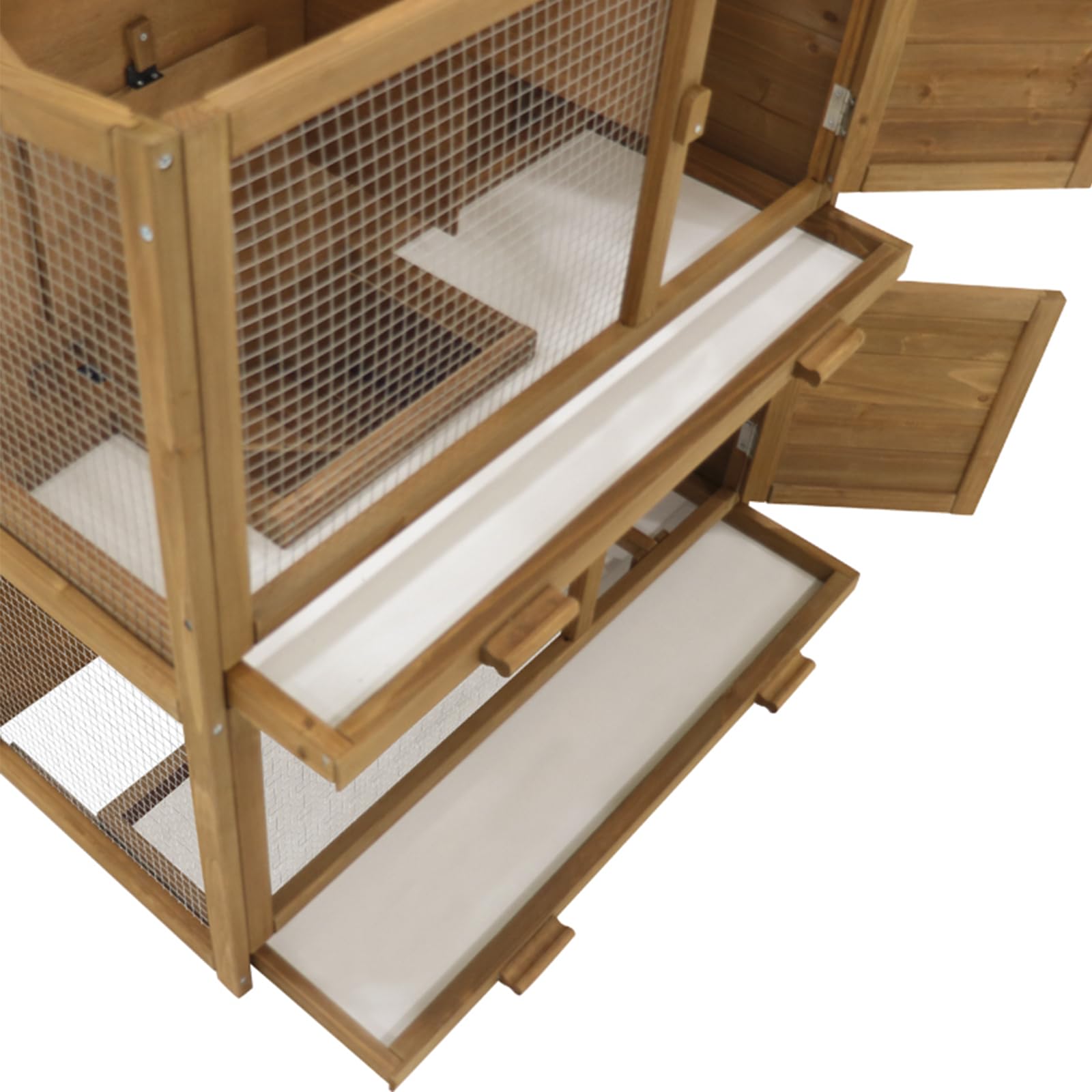Conejera de 2 pisos, 91,5 x 91,8 x 40,3 cm, madera con rejilla