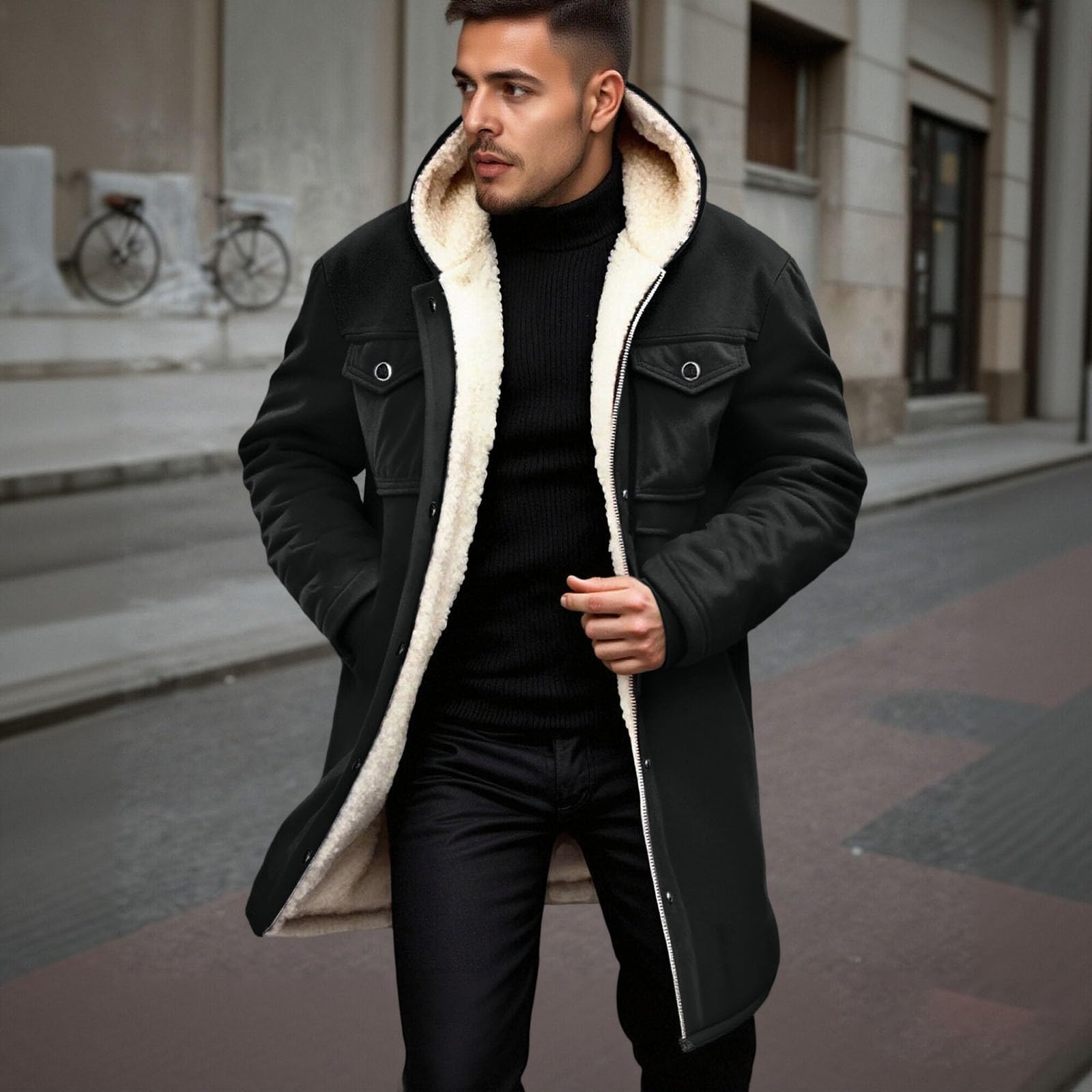 Chaqueta Con Capucha Para Moto Hombre Con Cremallera, Chaqueta Caliente Hombre Suelto Polar Con Bolsillos Para Invierno Para Actividades Al Aire Libre Y Deportes A Prueba De Viento Estilo Casual Y De
