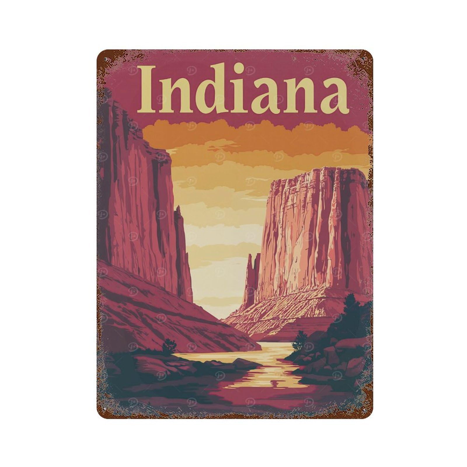 Indiana Canyon Sunset Weathered Tin Sign 15.7"x11.8", Shabby Chic Decor for Garage, Pub Or Kitchen