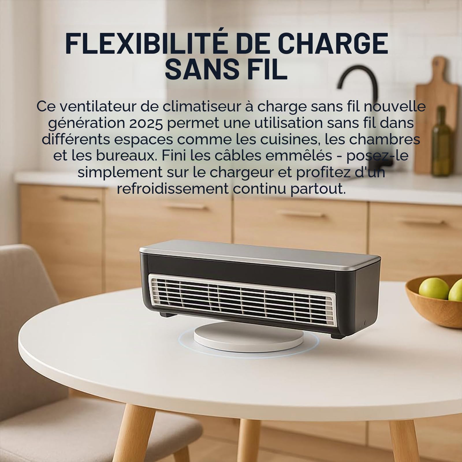 Ventilateur Climatiseur Portable - Mini Refroidisseur avec Chargement Sans Fil et Télécommande, Refroidissement Instantané en 10s & 3 Vitesses, Conception Murale pour Cuisine & Chambre à Coucher