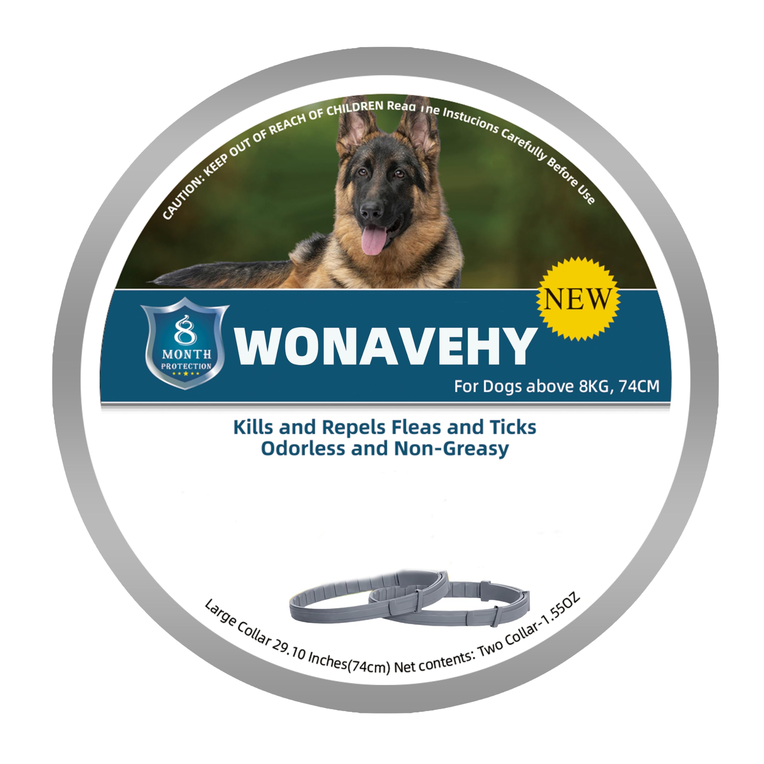 2 Collares antiparasitarios para Perros 74cm 8 Meses de protección, Collar antipulgas para Perros, Ajustable, Collar antipulgas