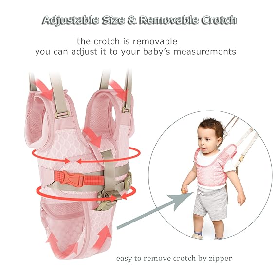 Baby Walking Harness, Handheld Kids Walker Helper with Detachable Crotch Adjustable Walker Harness Assistant Belt Baby Learning Walk Toddler Infant Walker 9-24 Months (Breathable Pink)