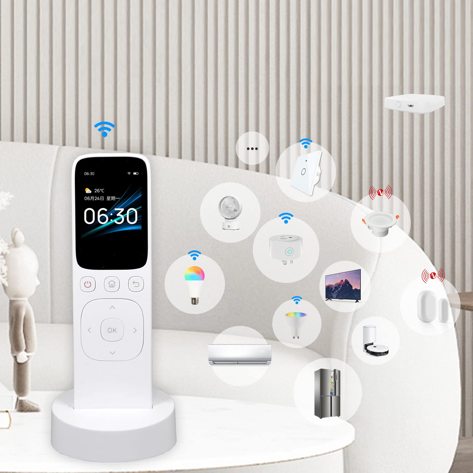 Eujgoov WLAN-Fernbedienung, ABS-Material, eine Taste für Smart Home-Geräte, Zentralisierte Steuerung, Wiederaufladbar mit LCD-Bildschirm, Geeignet für Smart Home Experience